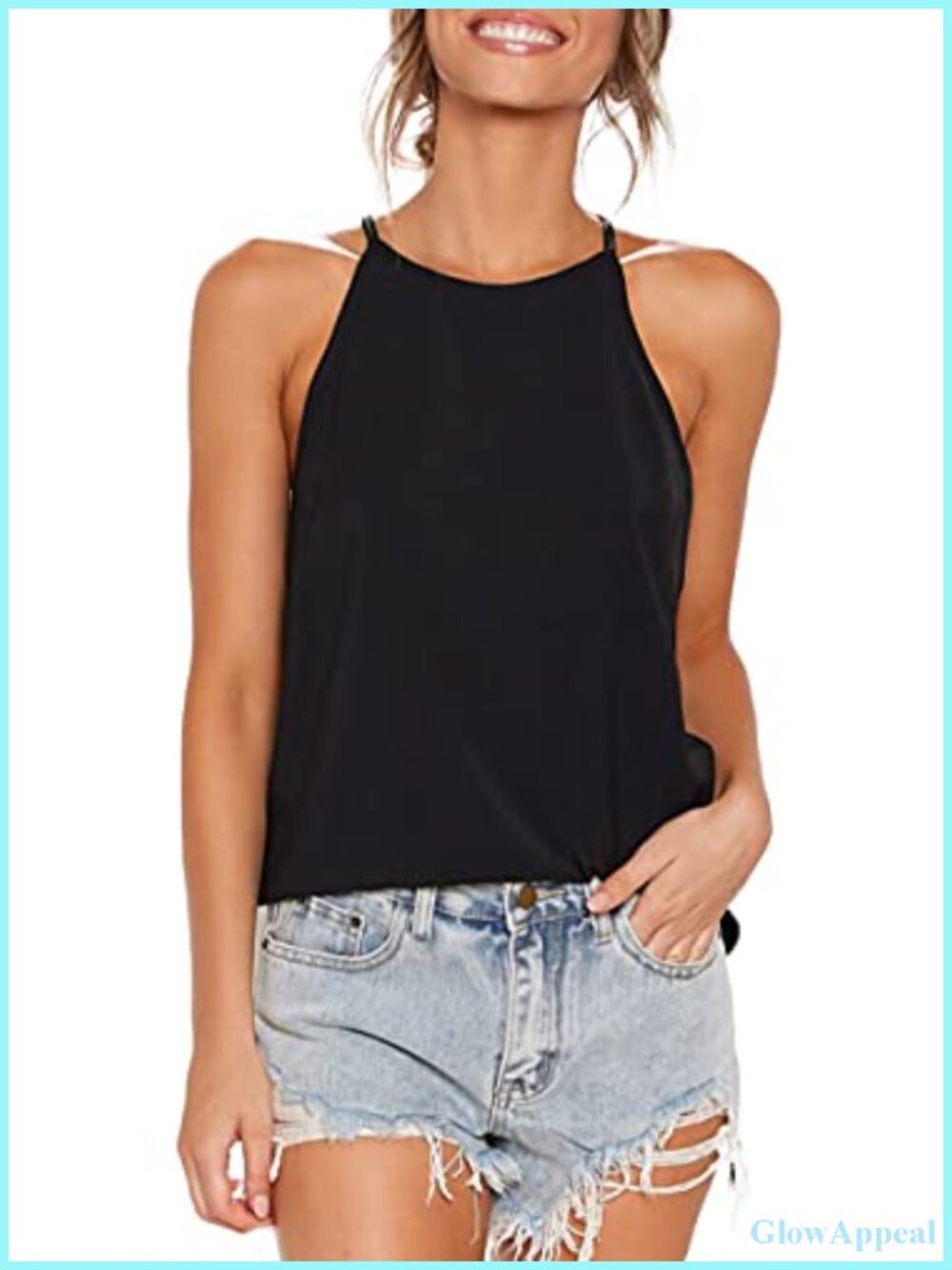 Womens Flowy Tank Top Sleeveless Halter Cotton Blend Summer Tee